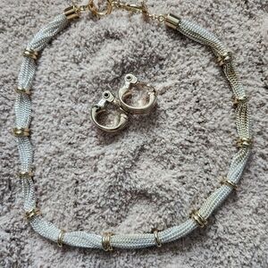Gold & Silver Two-Tone Mesh Necklace and Hoop Earrings Set